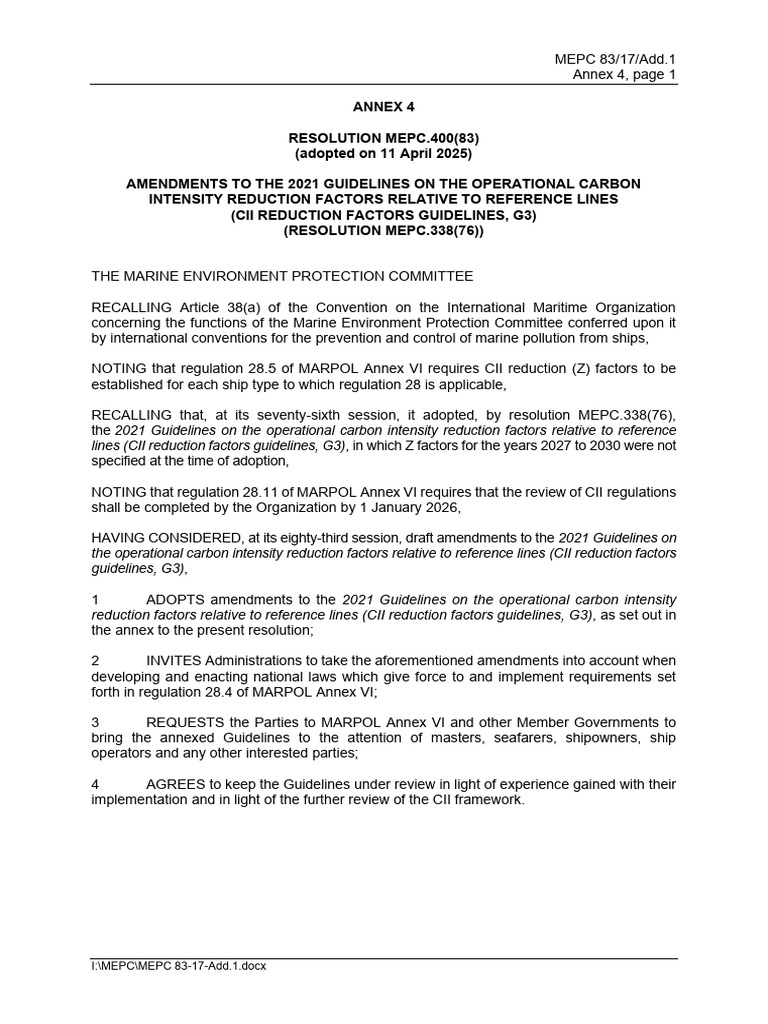 MEPC.400(83) - Amendments to the 2021 Guidelines on the Operational ...
