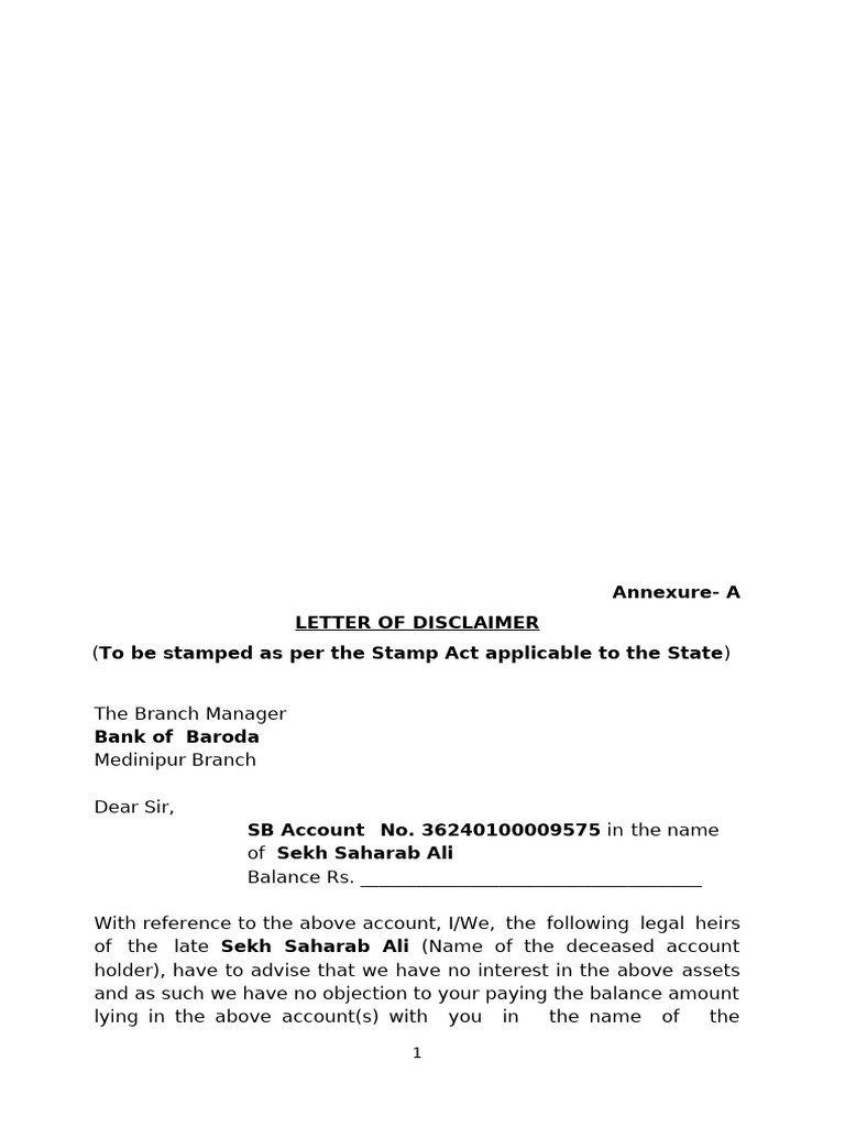 Letter of Disclaimer (Annexure - A) Bank of Baroda - Ayabjan Bibi (17. ...