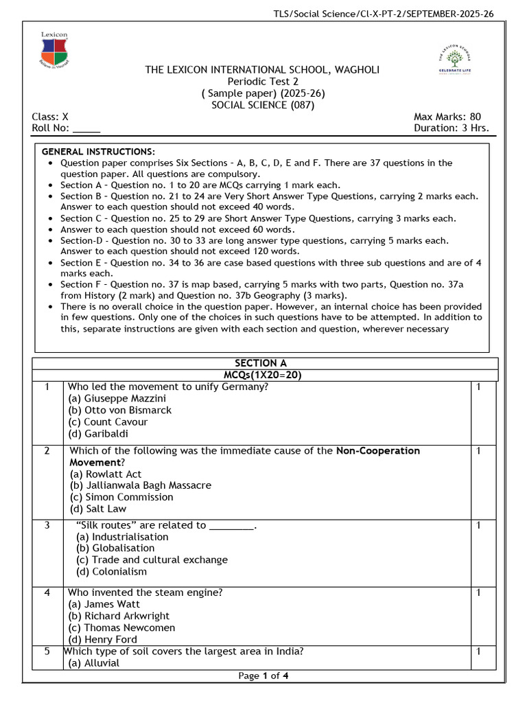 TLISW Class X SST PT2 Sample Paper 2025-2026 | PDF | Loans
