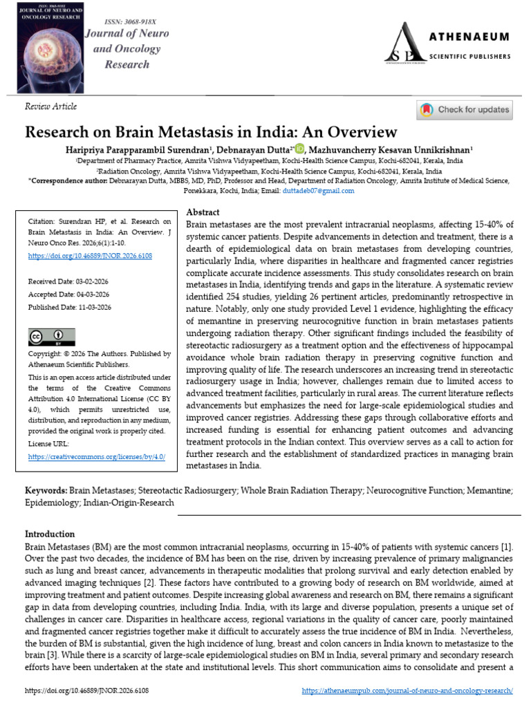 Research On Brain Metastasis in India An Overview | PDF | Radiation ...