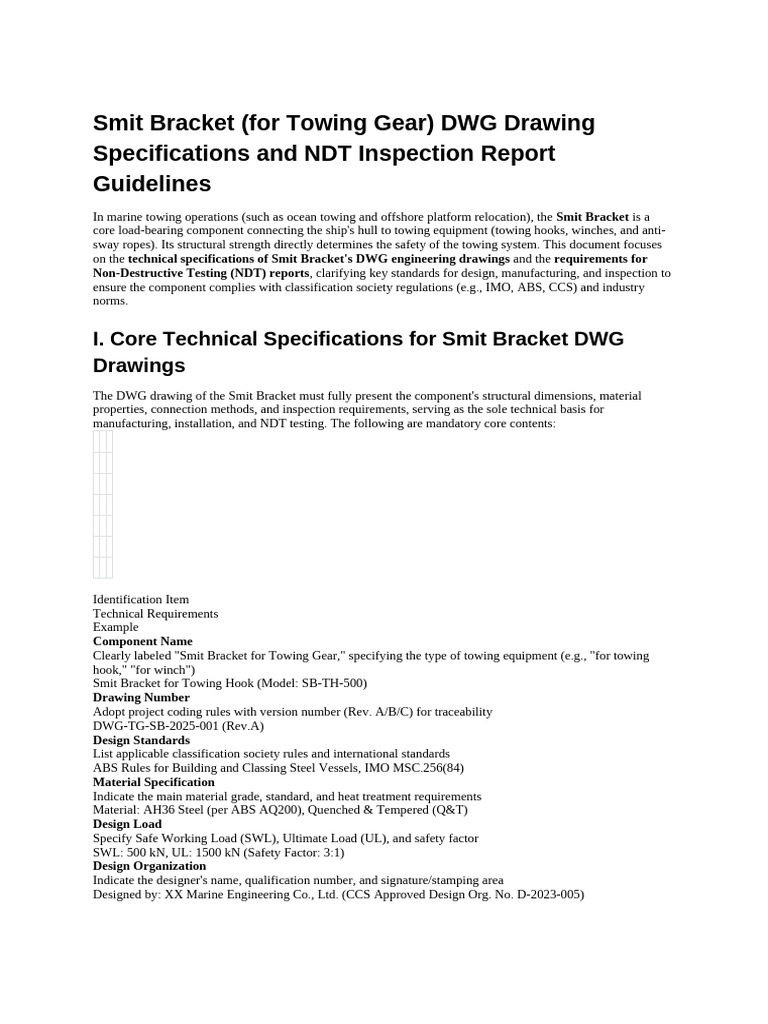 Smit Bracket (for Towing Gear) DWG Drawing Specifications and NDT ...
