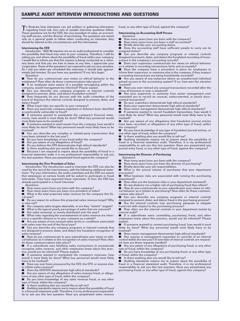 Sample Audit Interview Introduction & Question | PDF | Internal Control ...
