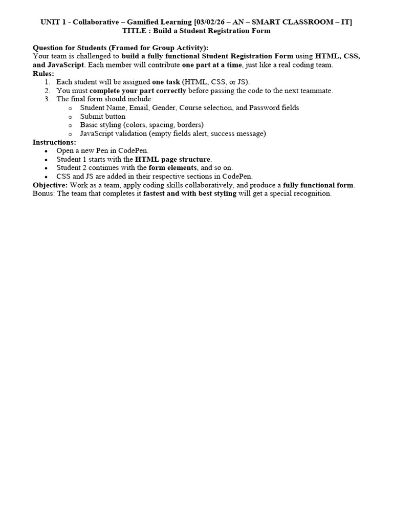 Unit 1 Activitylearning | PDF | Html | Java Script