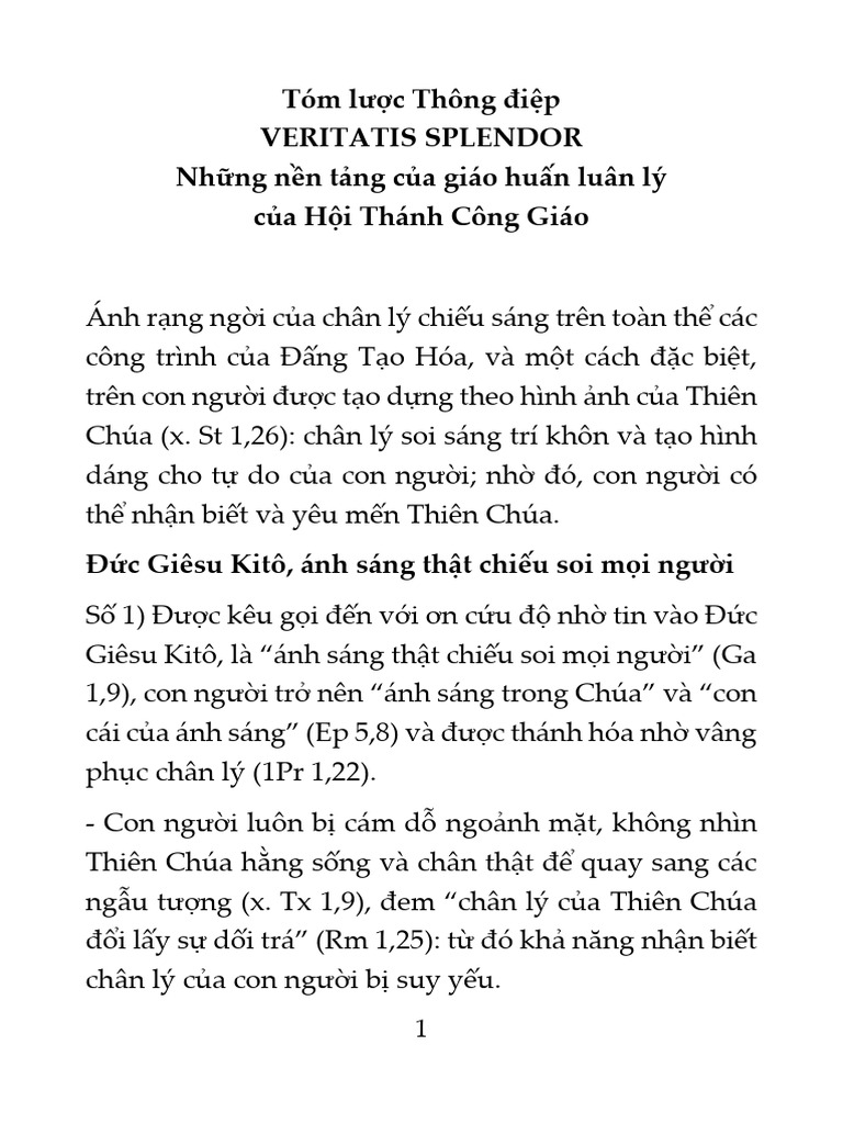 Tóm Lược Thông Điệp VERITATIS SPLENDOR | PDF