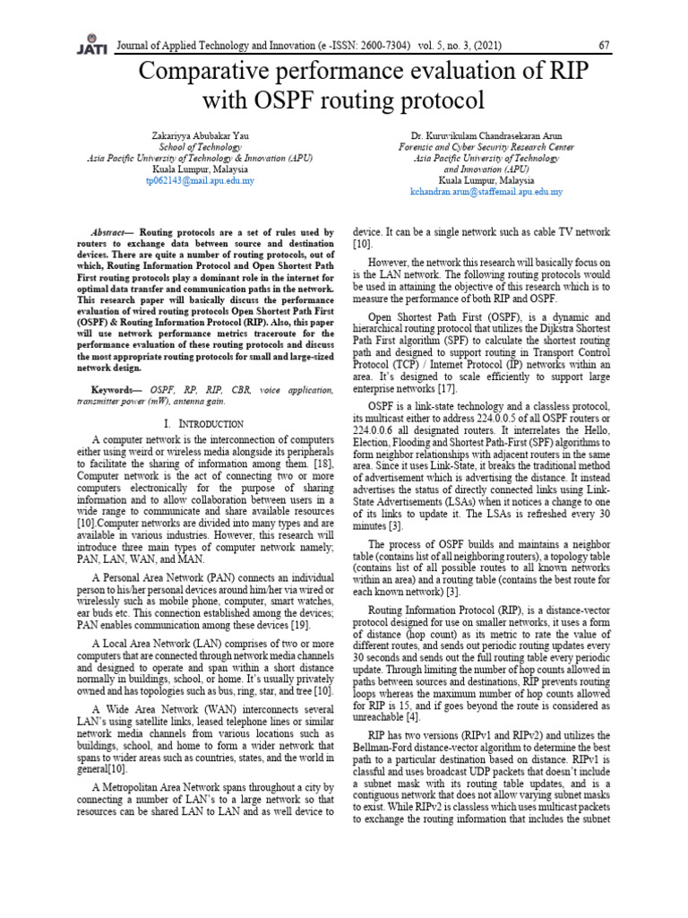 Comparative Performance Evaluation of RIP With OSP | PDF | Routing ...