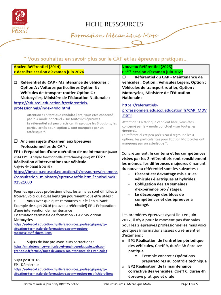 Fiche Ressources Cap Méca Moto | PDF | Motocyclette | Voitures