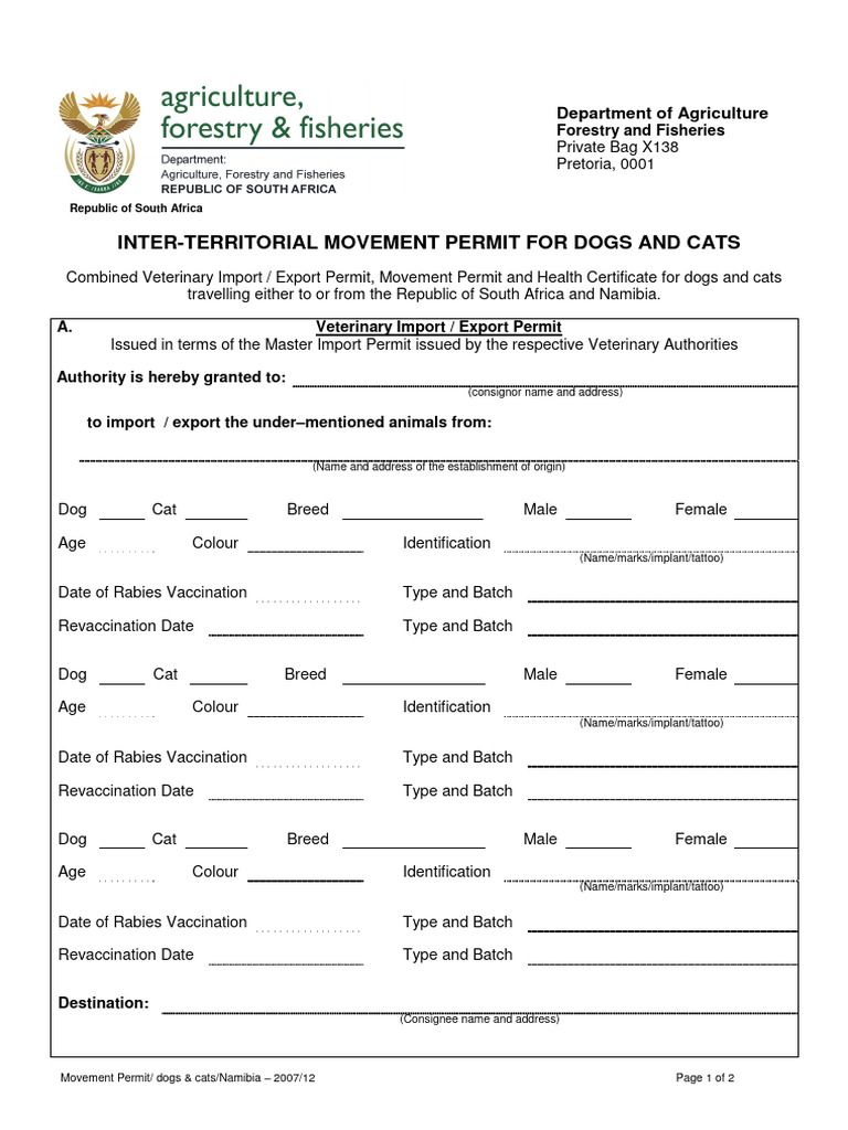 Interterritorial Movement Permit Emb Namibia Final 2013 0 | PDF ...