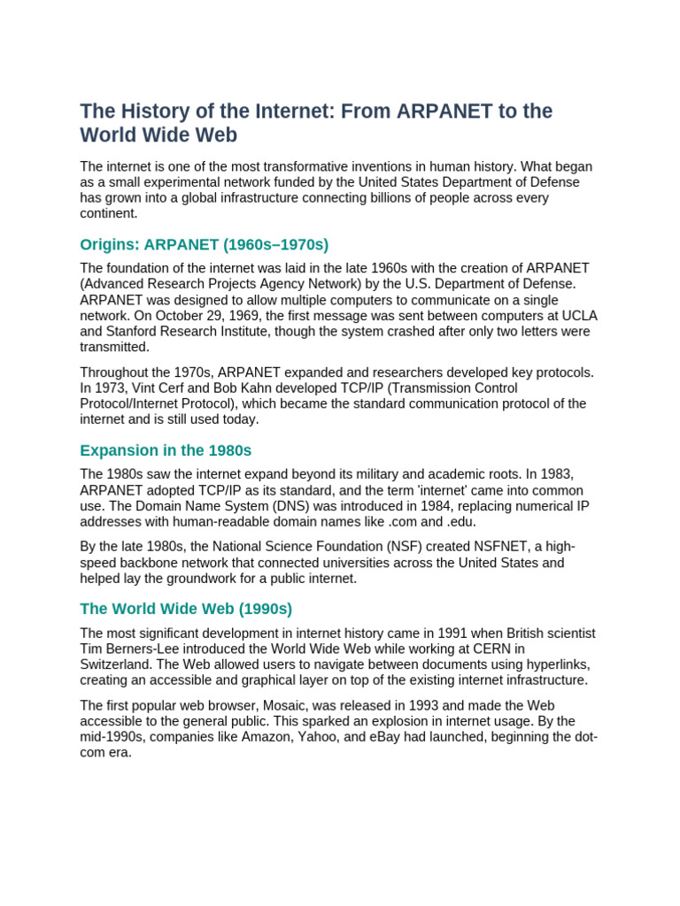 02 History of The Internet | PDF | Internet | World Wide Web