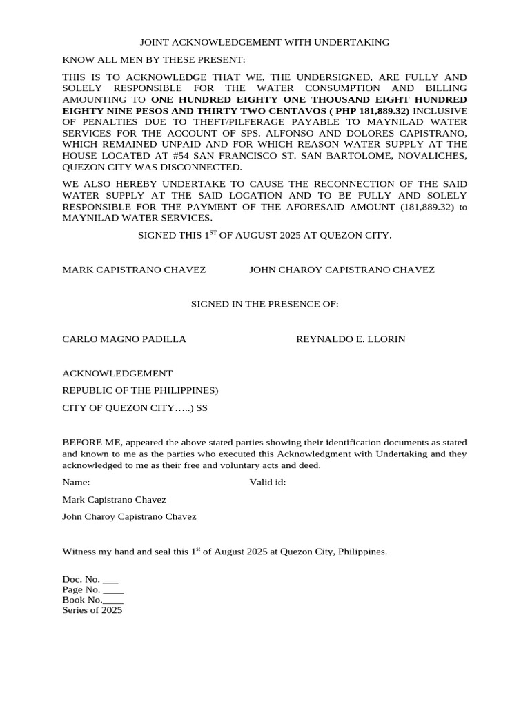 Joint Acknowledgement With Undertaking | PDF
