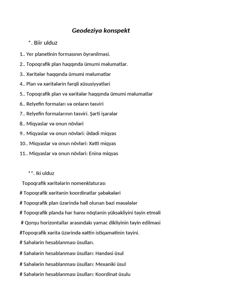 Geodeziya Konspekt | PDF