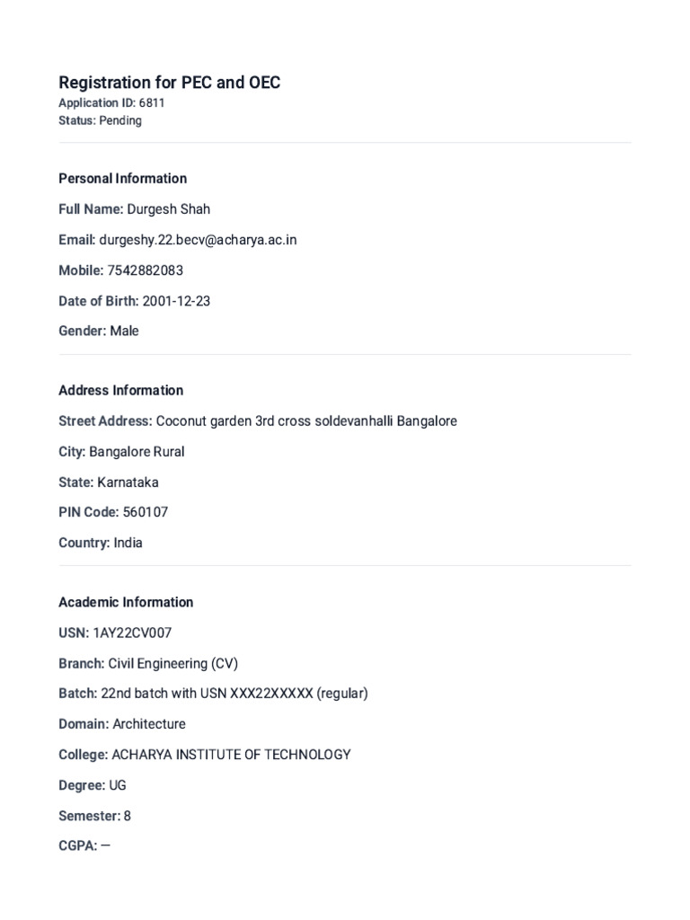 PEC OEC Application | PDF