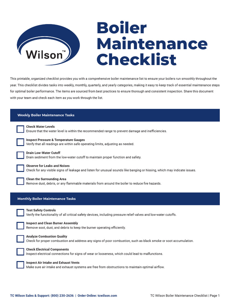 TCW BoilerMaintenanceChecklist | PDF | Boiler | Calibration