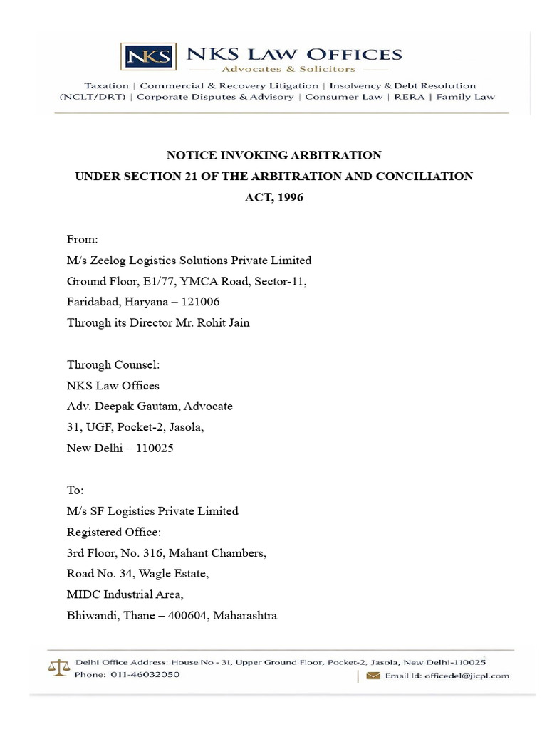 Zeelog Notice Revised | PDF | Arbitration | Adjudication