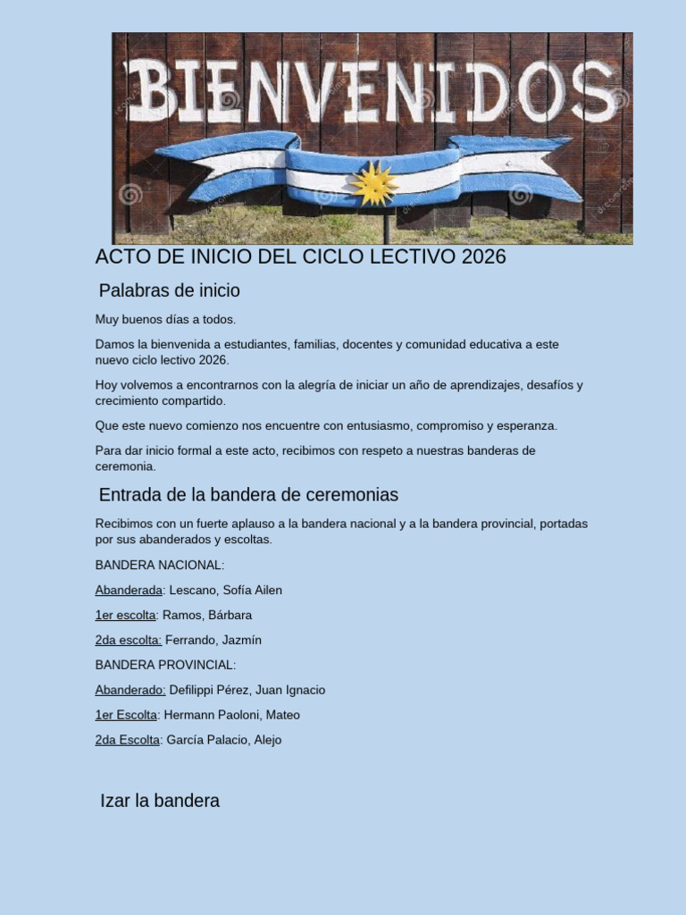 Acto de Inicio Del Ciclo Lectivo 2026 | PDF | Enseñando | Escuelas