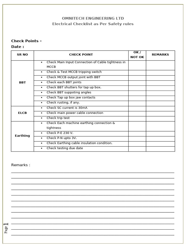 Electrical Checklist As Per Rule | PDF | Electrical Engineering ...