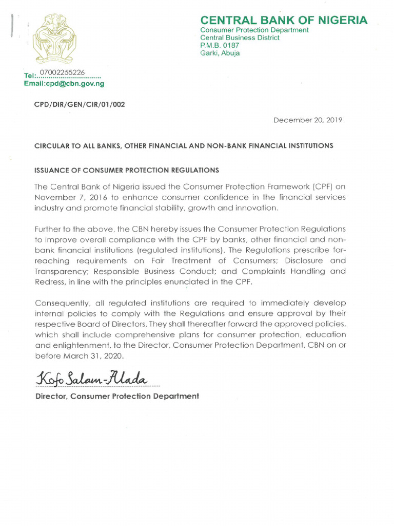 CBN Consumer Protection Regulations 2019 | PDF | Annual Percentage Rate ...
