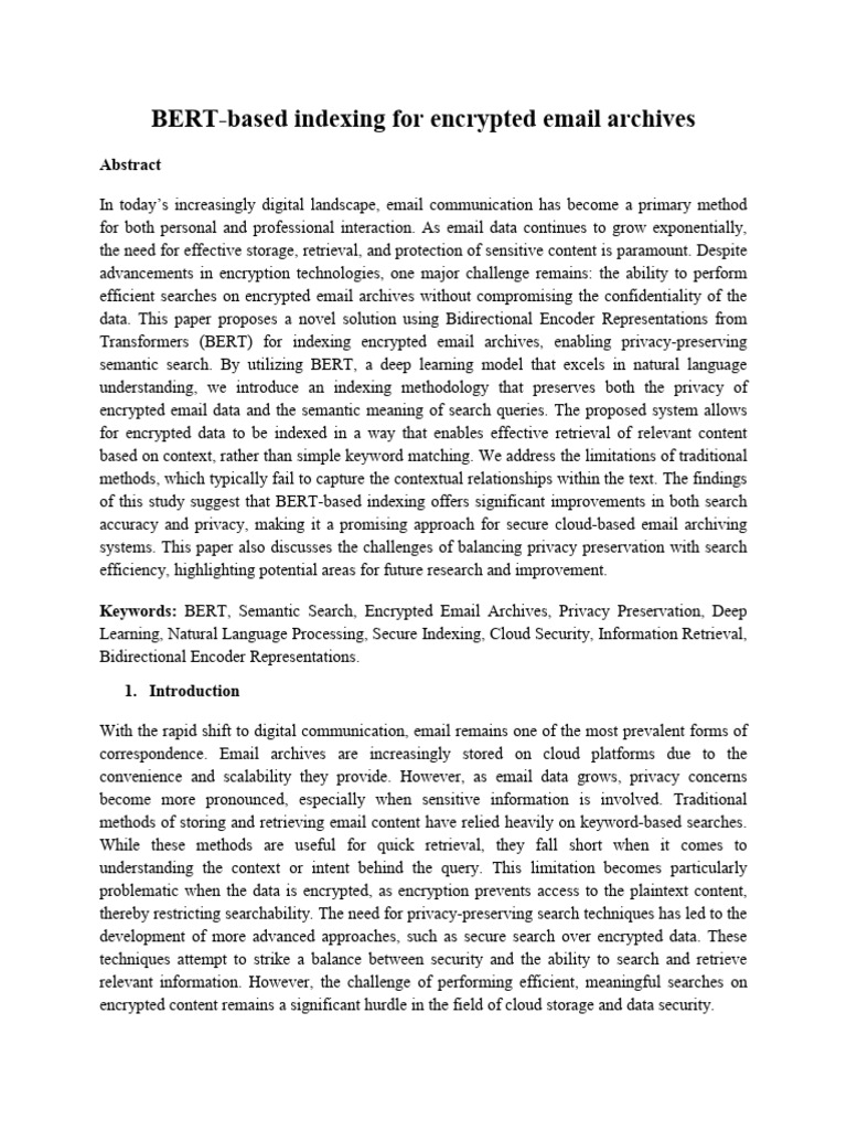 BERT Basedindexingforencryptedemailarchives | PDF | Information ...