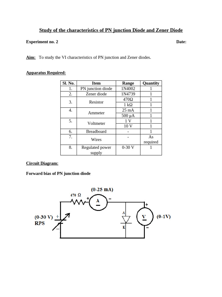 Experiment No.2 - Study of The Characteristics of PN Junction Diode and ...