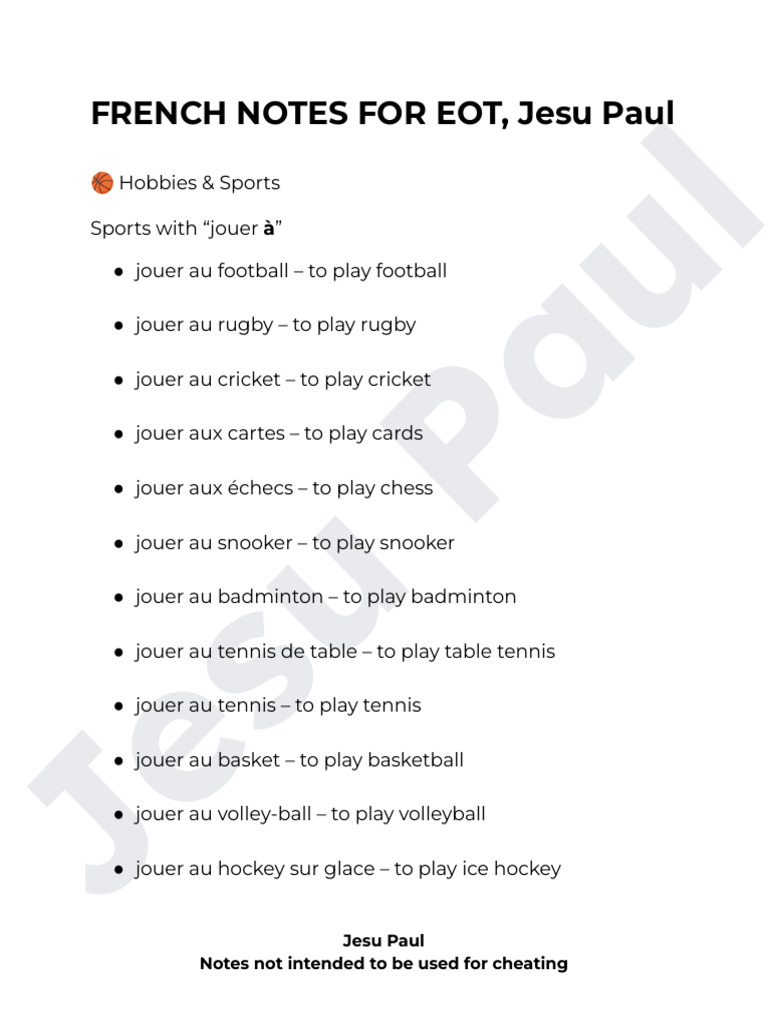 French Notes For Eot | PDF