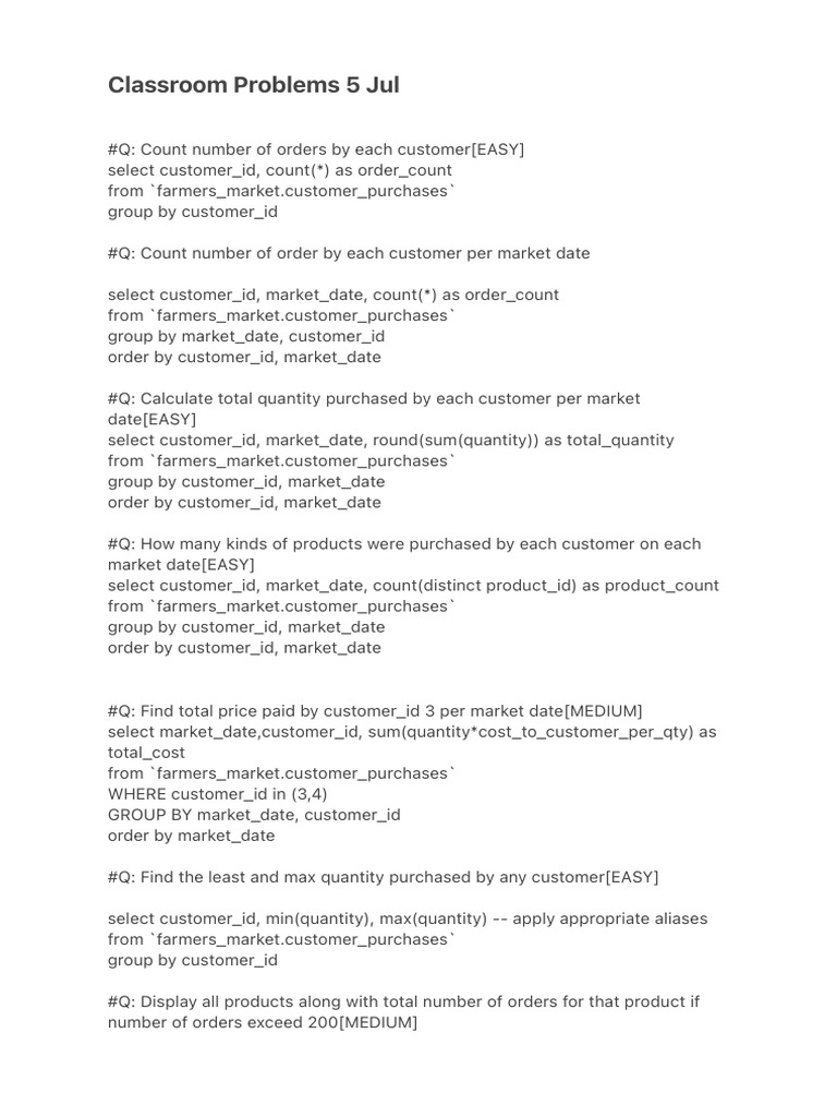 Classroom Problems 5 Jul | PDF