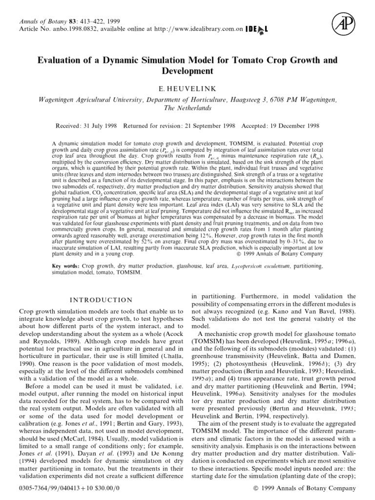 Evaluation of A Dynamic Simulation Model | PDF | Plants