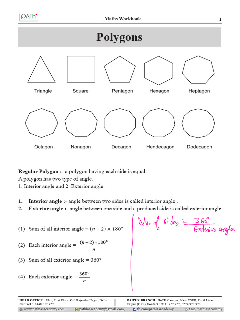 Polygons (Maths Workbook - English) For UPSC UG | PDF | Angle | Triangle