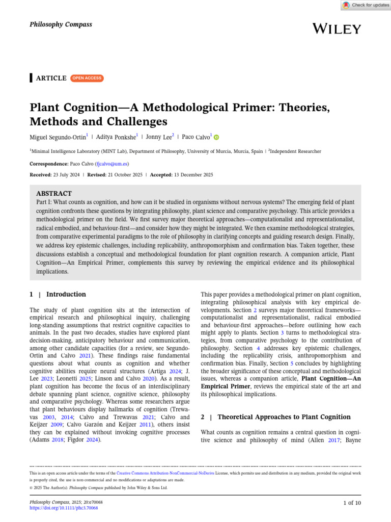 Segundo-Ortin Et Al. (2025) - Plant Cognition. A Methodological Primer ...