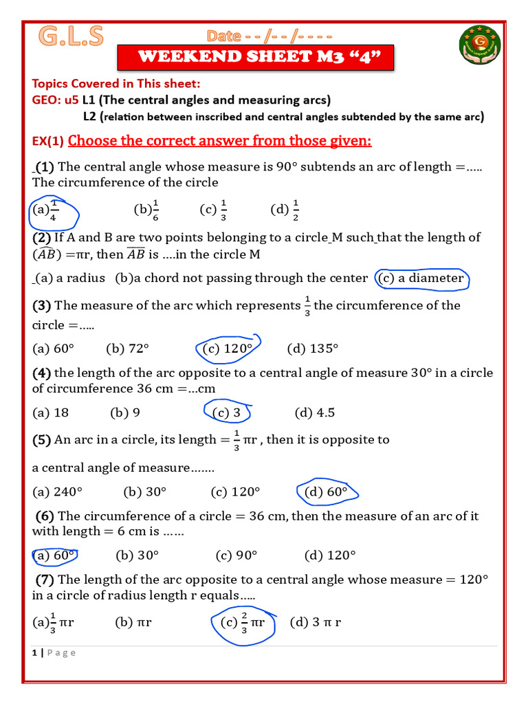 SHEET 4 M3 2ND | PDF | Circle | Angle