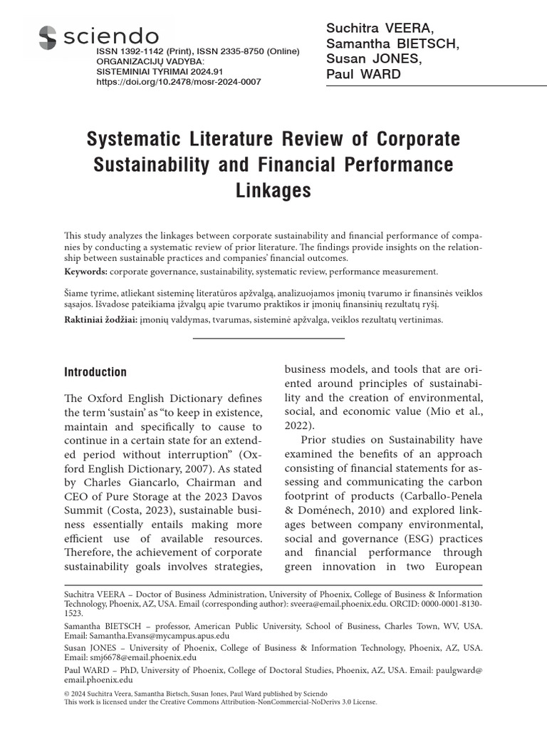 Systematic Literature Review of Corporate Sustaina | PDF ...