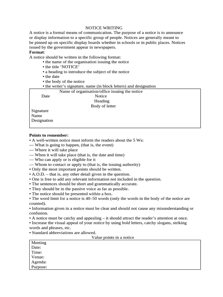 Notice Writing1 | PDF | Syntax | Human Communication