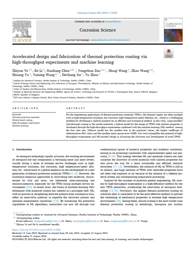 Accelerated Design and Fabrication of Thermal Protection Coating via ...