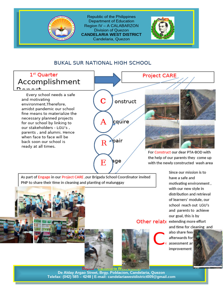 Accomplishment Project CARE 1st Quarter SY202 2022 Tunay | PDF ...