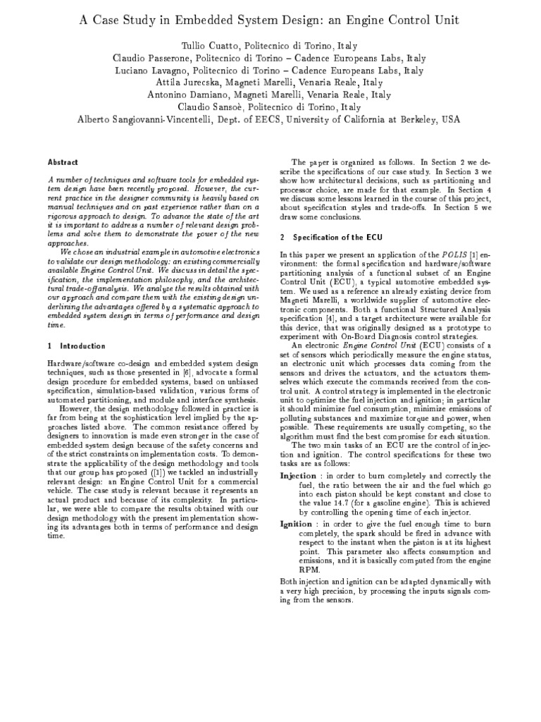 A Case Study in Embedded System Design An Engine Control | PDF ...