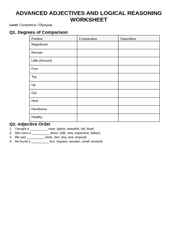 Advanced Adjectives Logical Reasoning Compact | PDF