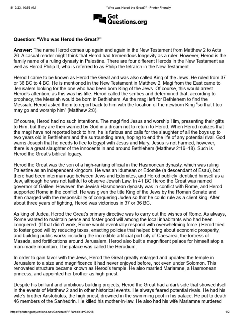 _Who Was Herod the Great__ - Printer Friendly | PDF | Herod The Great ...