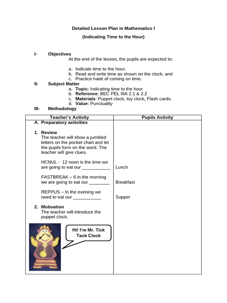 Detailed Lesson Plan in Mathematics I in | PDF