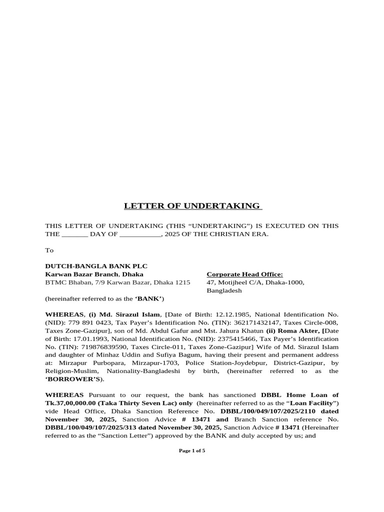 Undertaking | PDF | Mortgages | Real Estate Appraisal