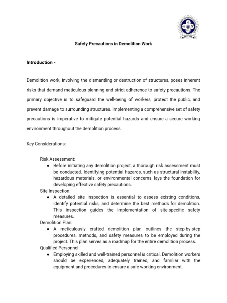 Safety Precautions in Demolition Work | PDF | Safety | Demolition