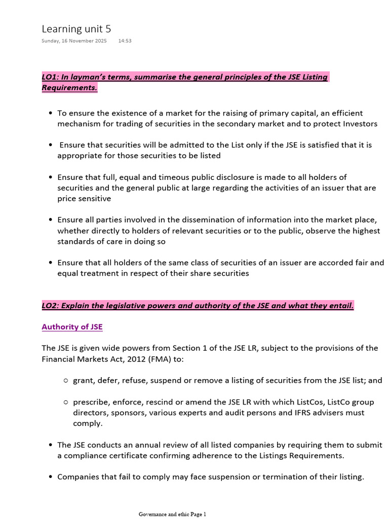 Learning Unit 5 | PDF | Securities (Finance) | Governance