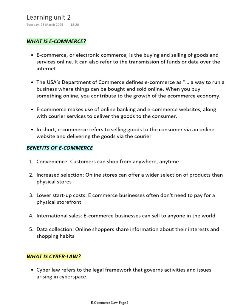 Learning Unit 2-ECLA | PDF | E Commerce | Offer And Acceptance