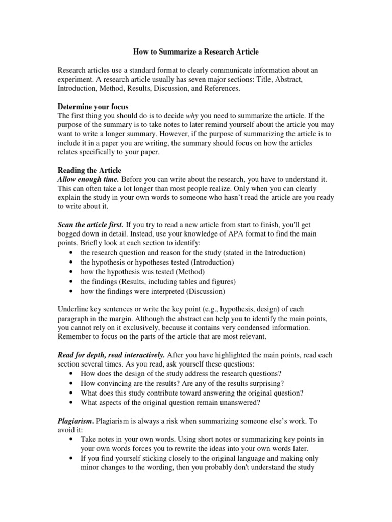How to Summarize a Research Article1 | PDF | Hypothesis | Abstract ...