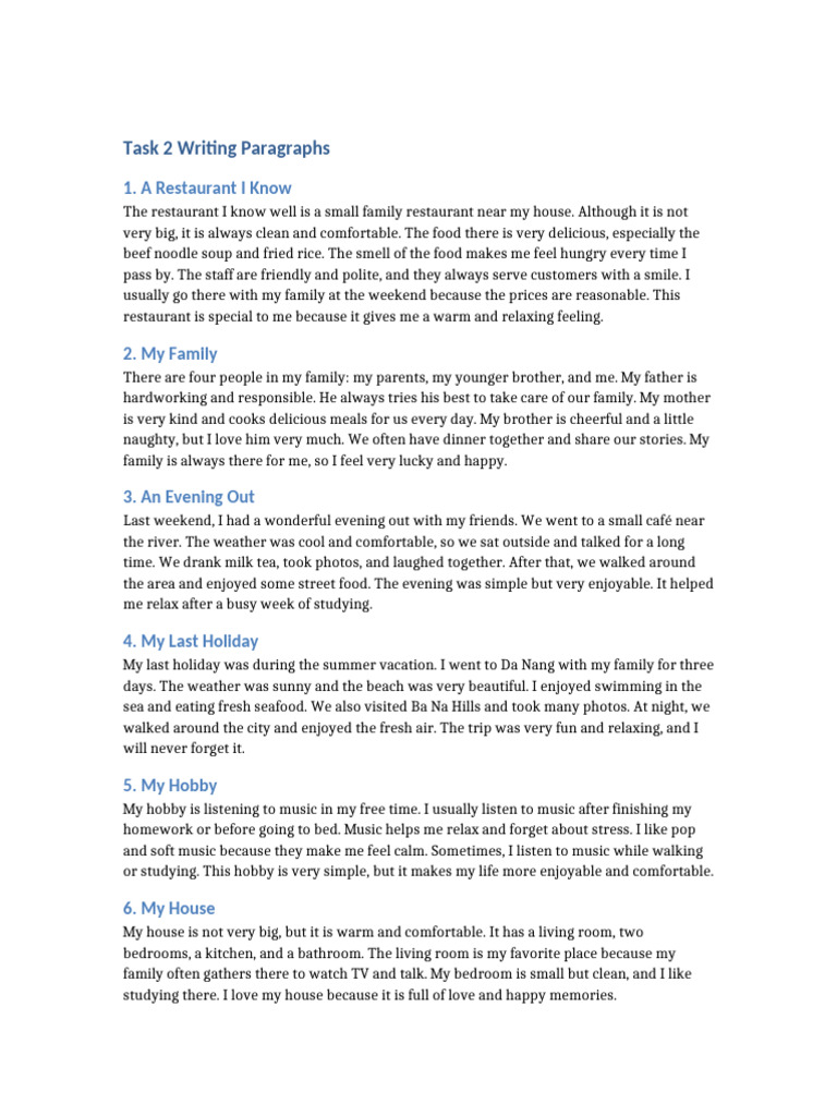 Task 2 Writing Paragraphs (1) | PDF | Foods | Cuisine