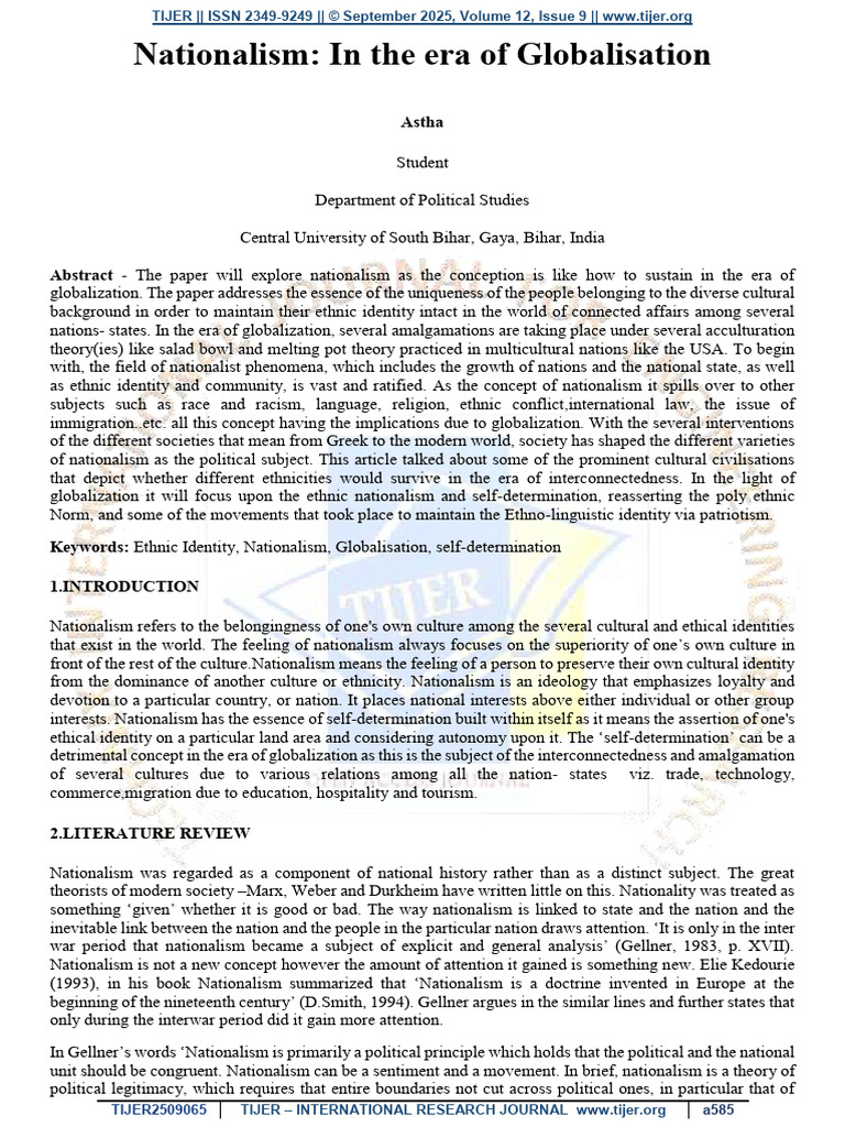 Nationalism in the Era of Globalisation | PDF