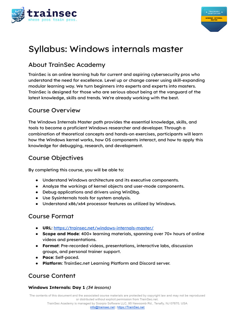 Syllabus Windows Internals Master | PDF | Thread (Computing ...