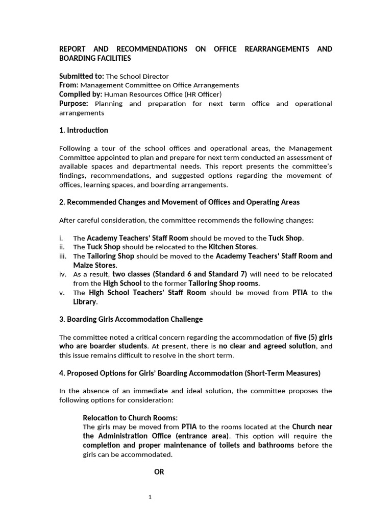 Report and Recommendations On Office Rearrangement | PDF