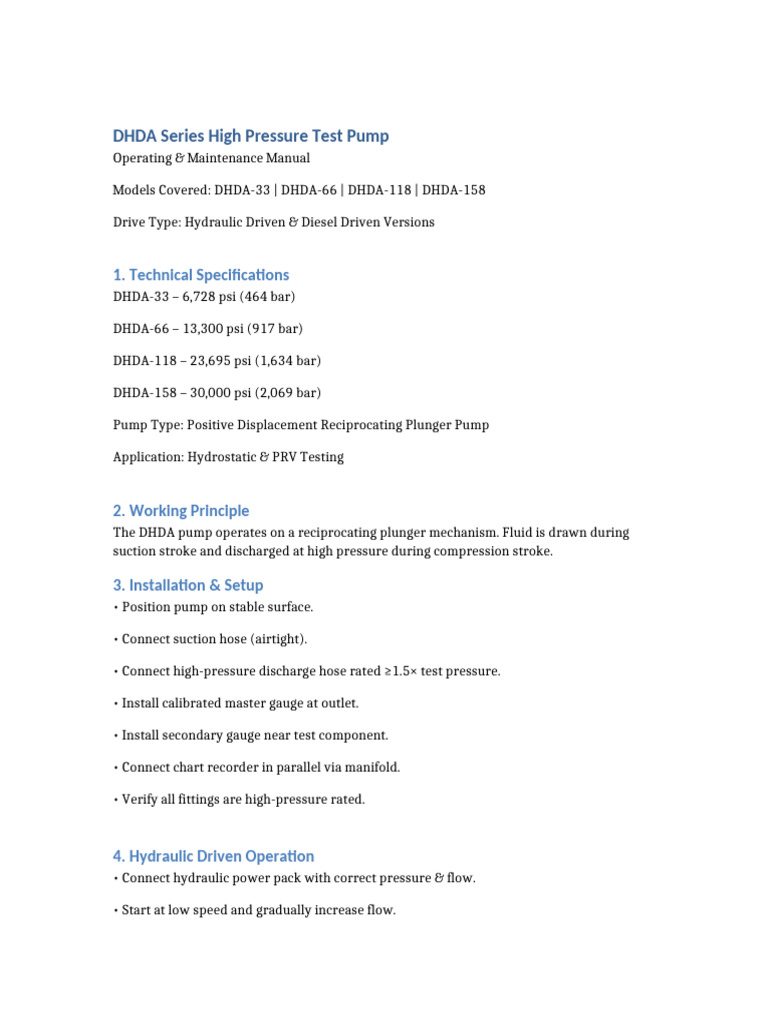 DHDA Series Operating Manual Hydraulic Diesel | PDF