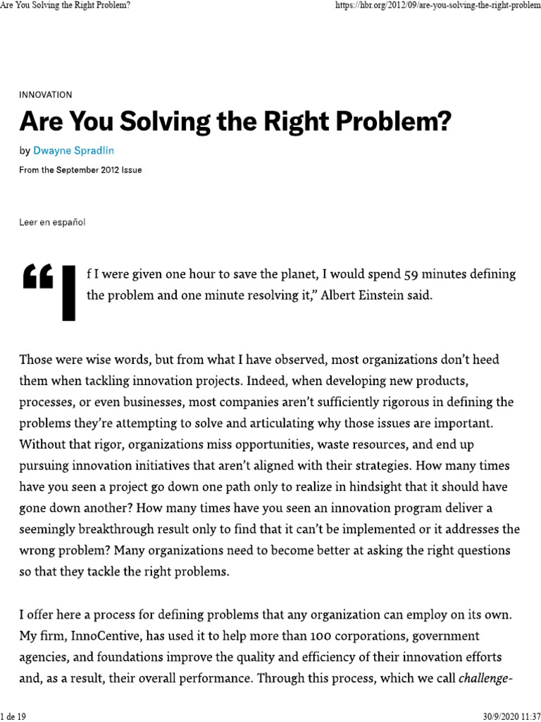 2 HBR - Are You Solving The Right Problem | PDF