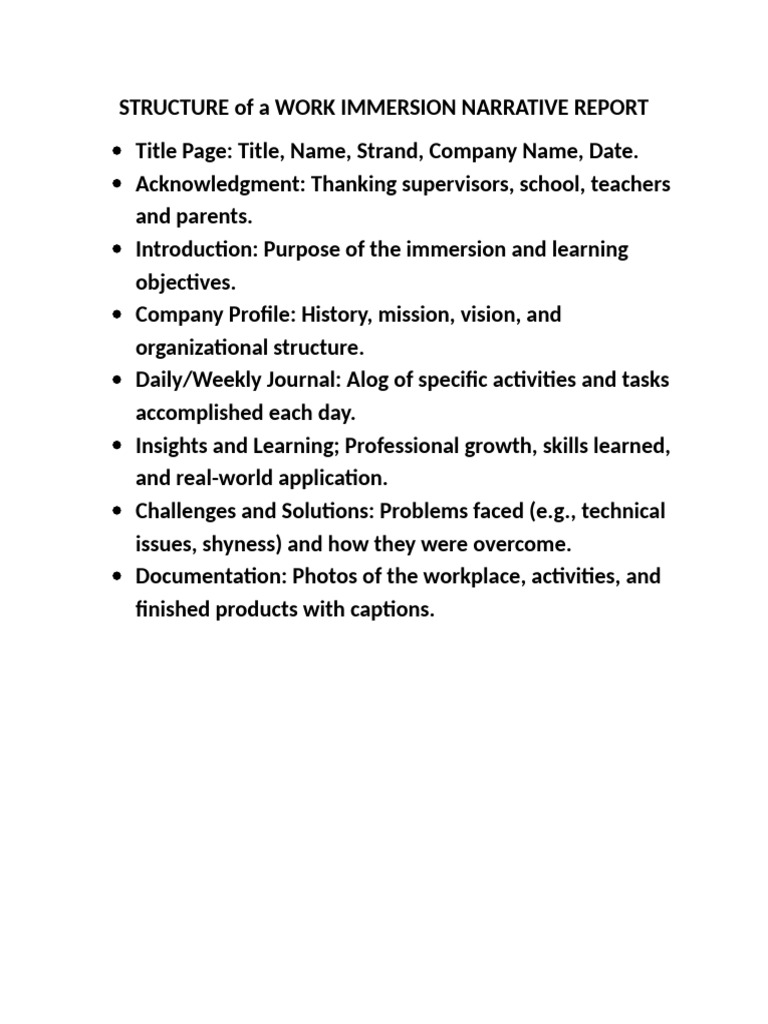 Structure of a Work Immersion Narrative Report Maam Sarmiento | PDF