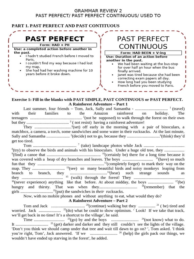 GRAMMAR REVIEW 2. Past Perfect-past Perfect Cont and Used to-edited | PDF