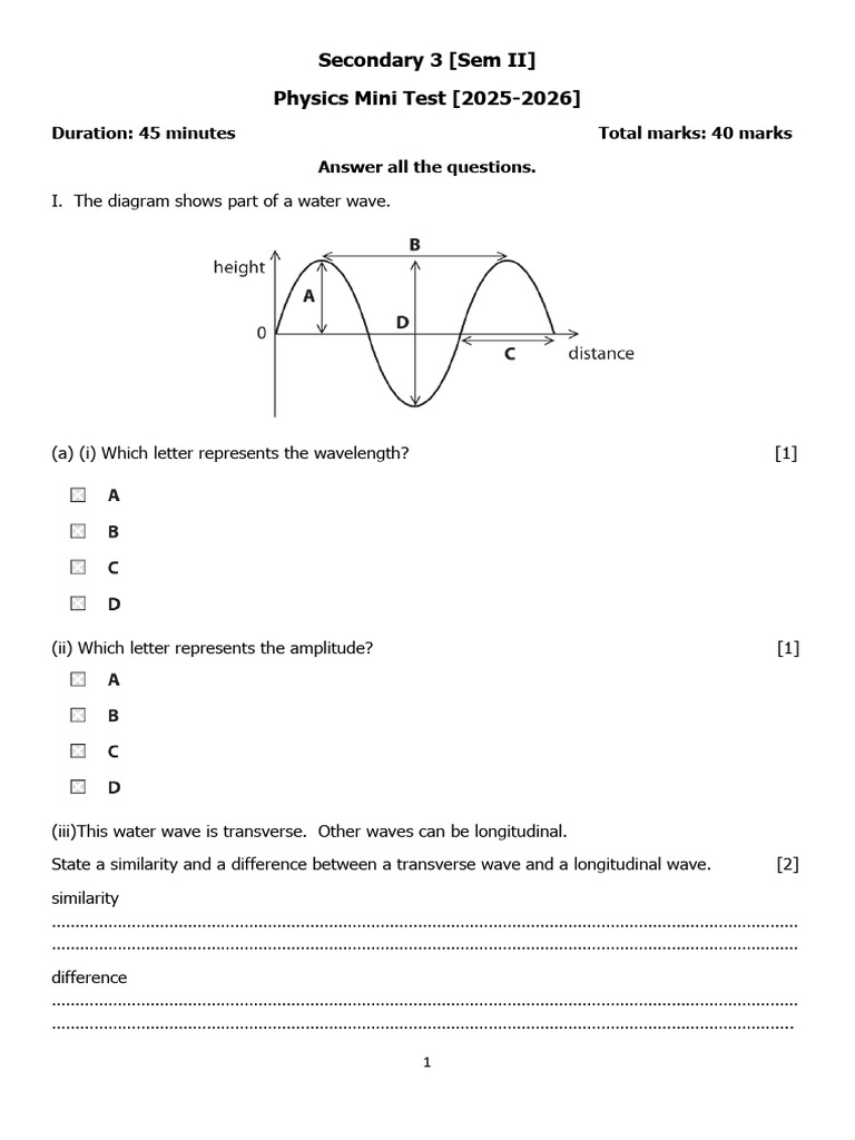 Sec 3 Physics Mini Test Sem II (2025-2026) 1 | PDF | Electromagnetic ...